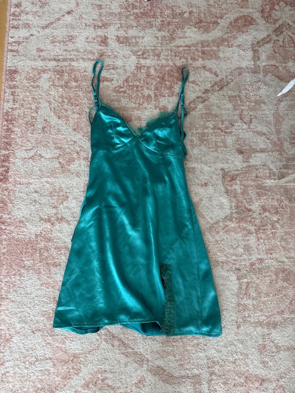 Princess Polly Teal Satin Lace-Trim Mini Slip Dress